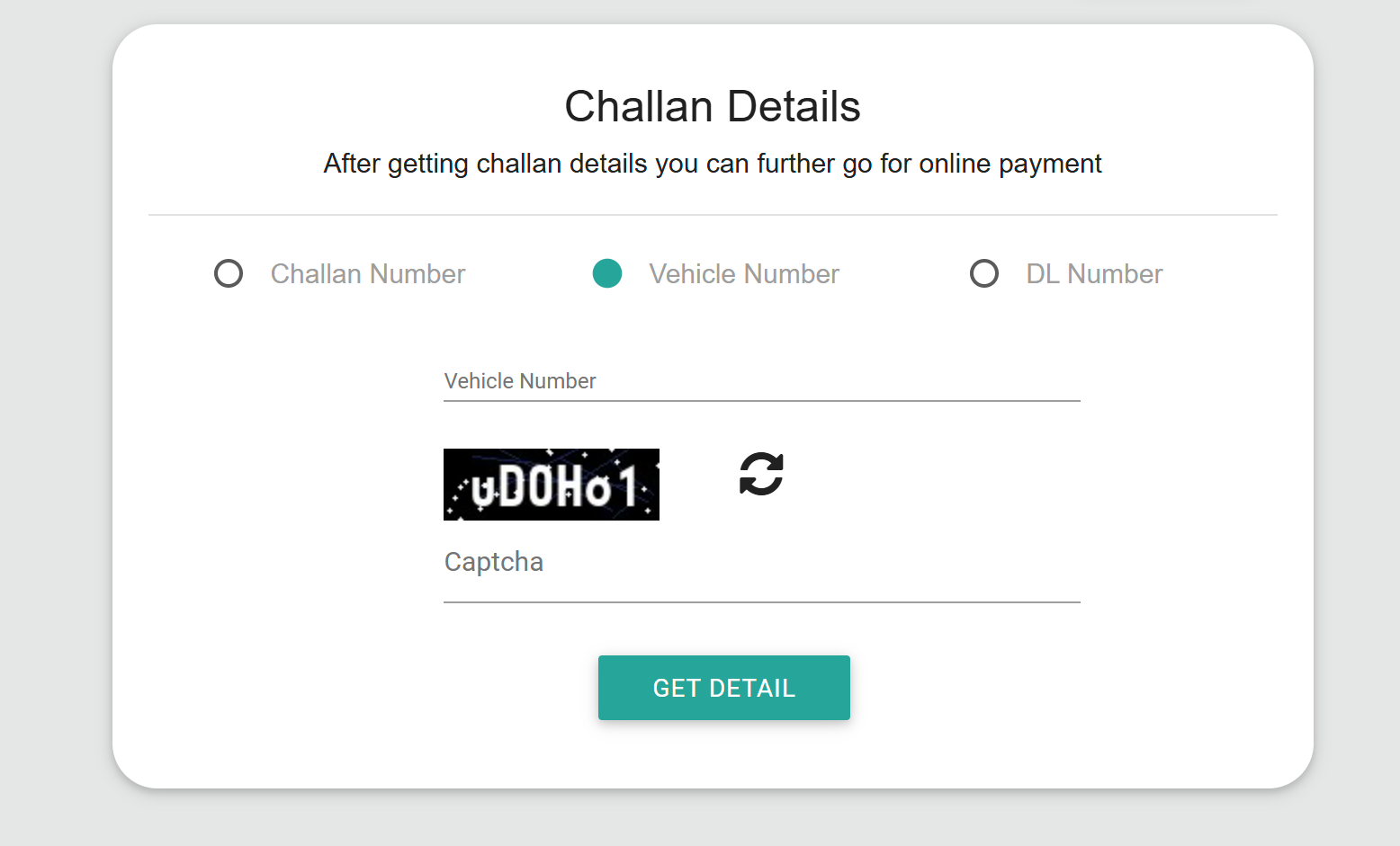 Challan Check By Vehicle Number