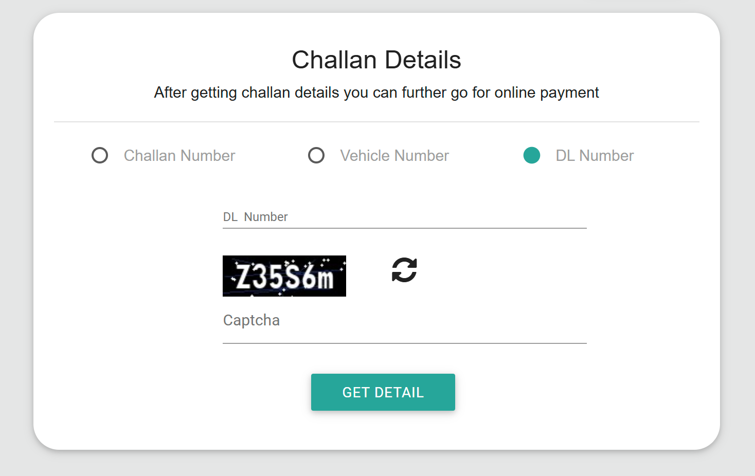 Check Challan By DL Number