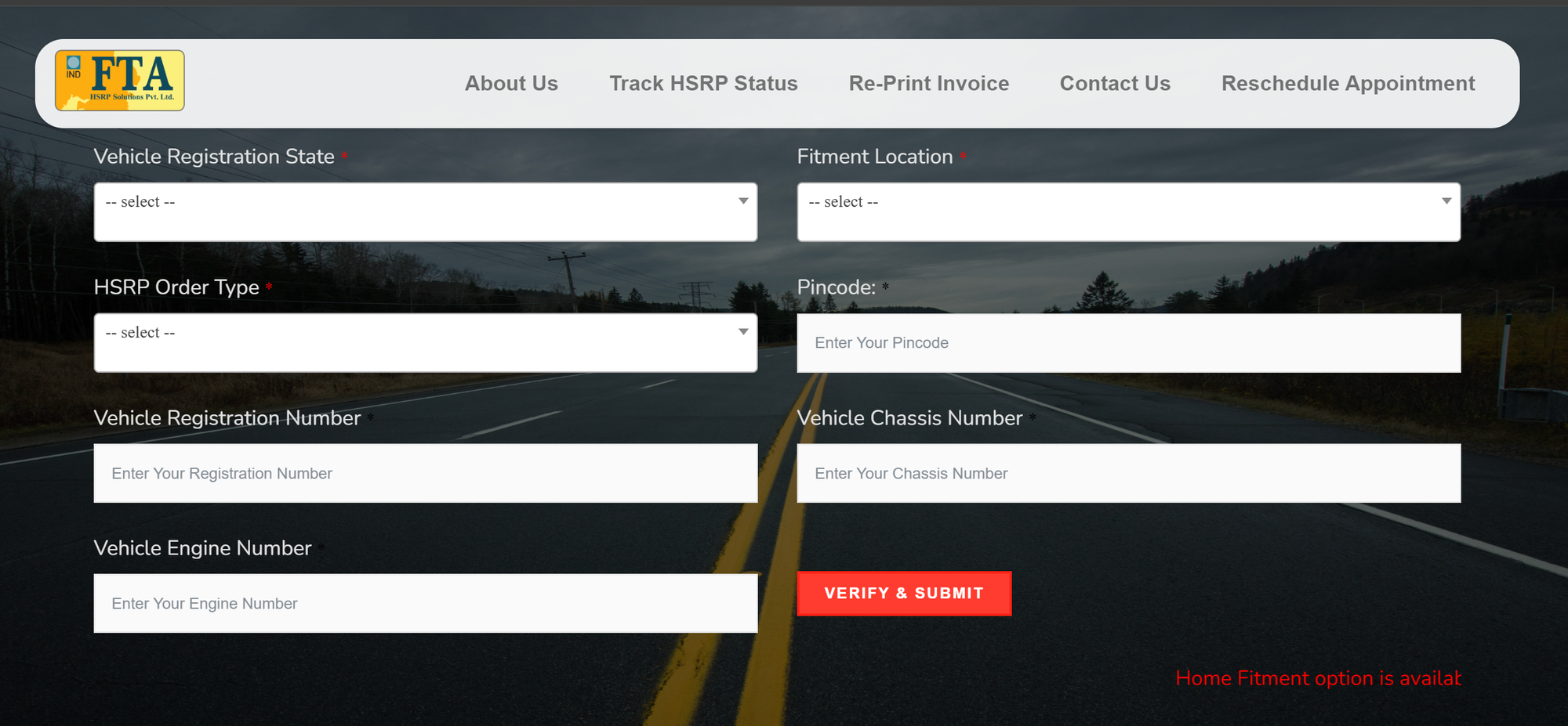 HSRP Registration Page