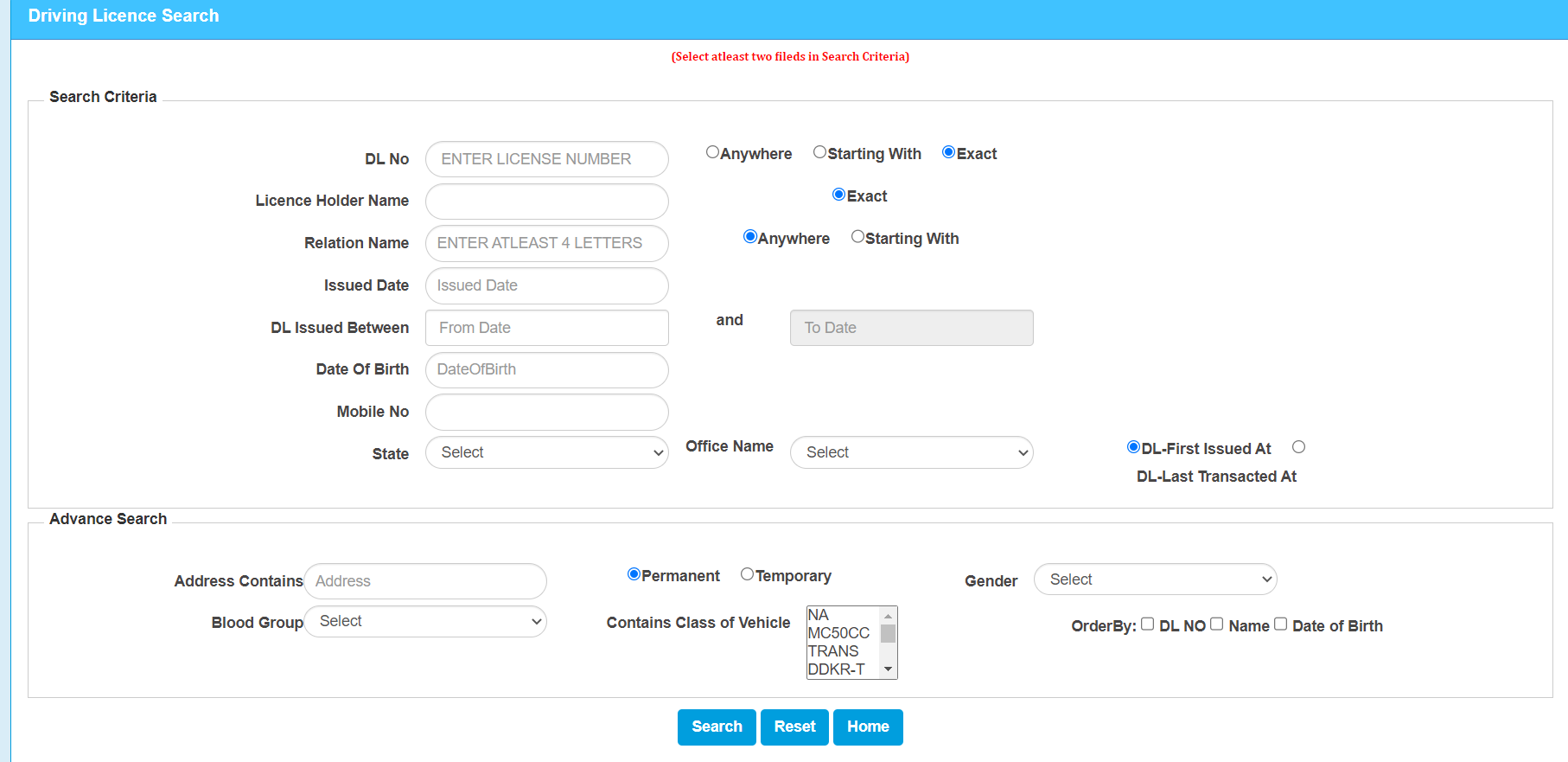 Driving Licence Search