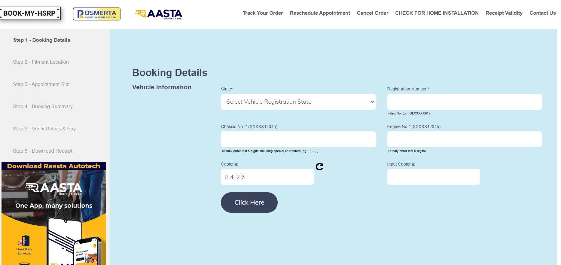 Booking Details HSRP